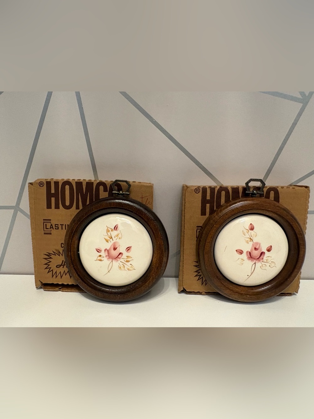 Vintage HOMCO Rose Ceramic Wall Plaques Set of 2